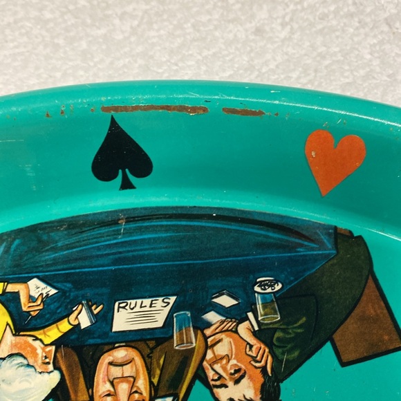 Vintage 60’s bridge blue cartoon metal card game tray - Picture 7 of 10